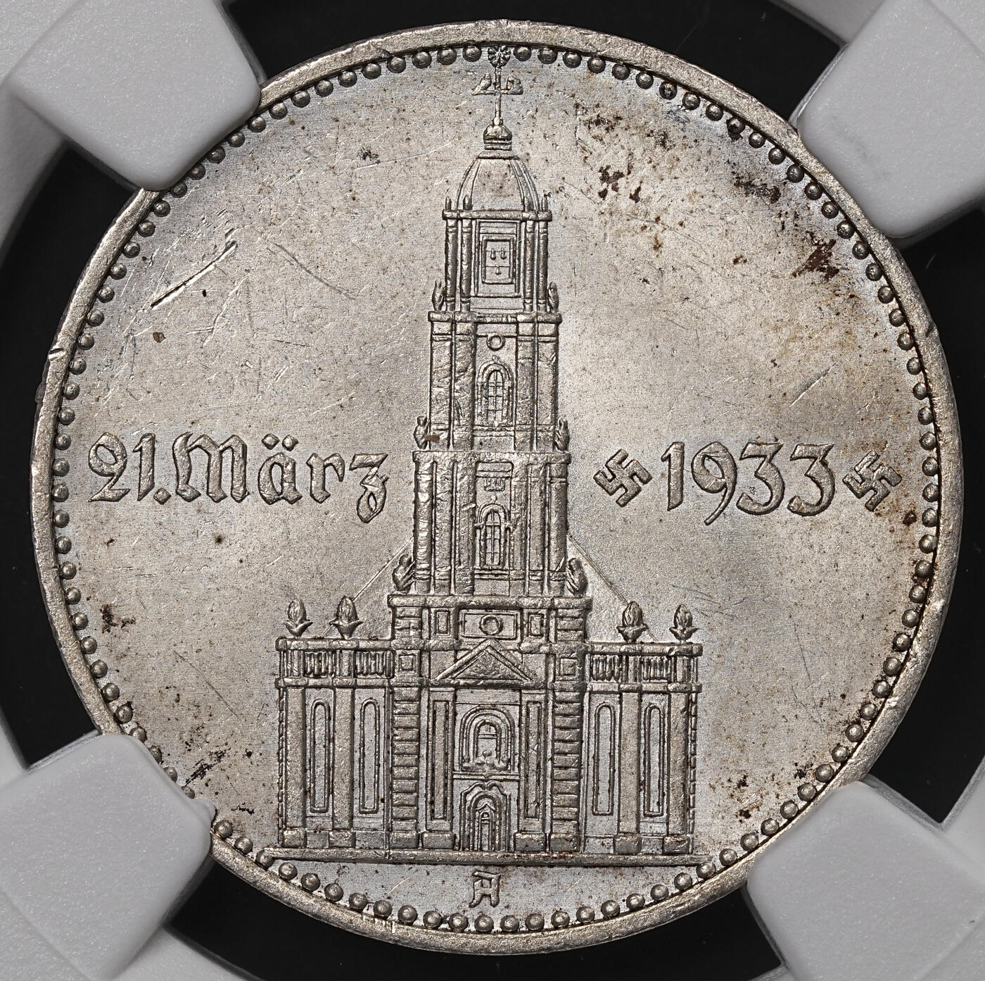 修遠堂世界钱币第八十九期 NGC MS63 1934年德国教堂2马克银币 A厂铭