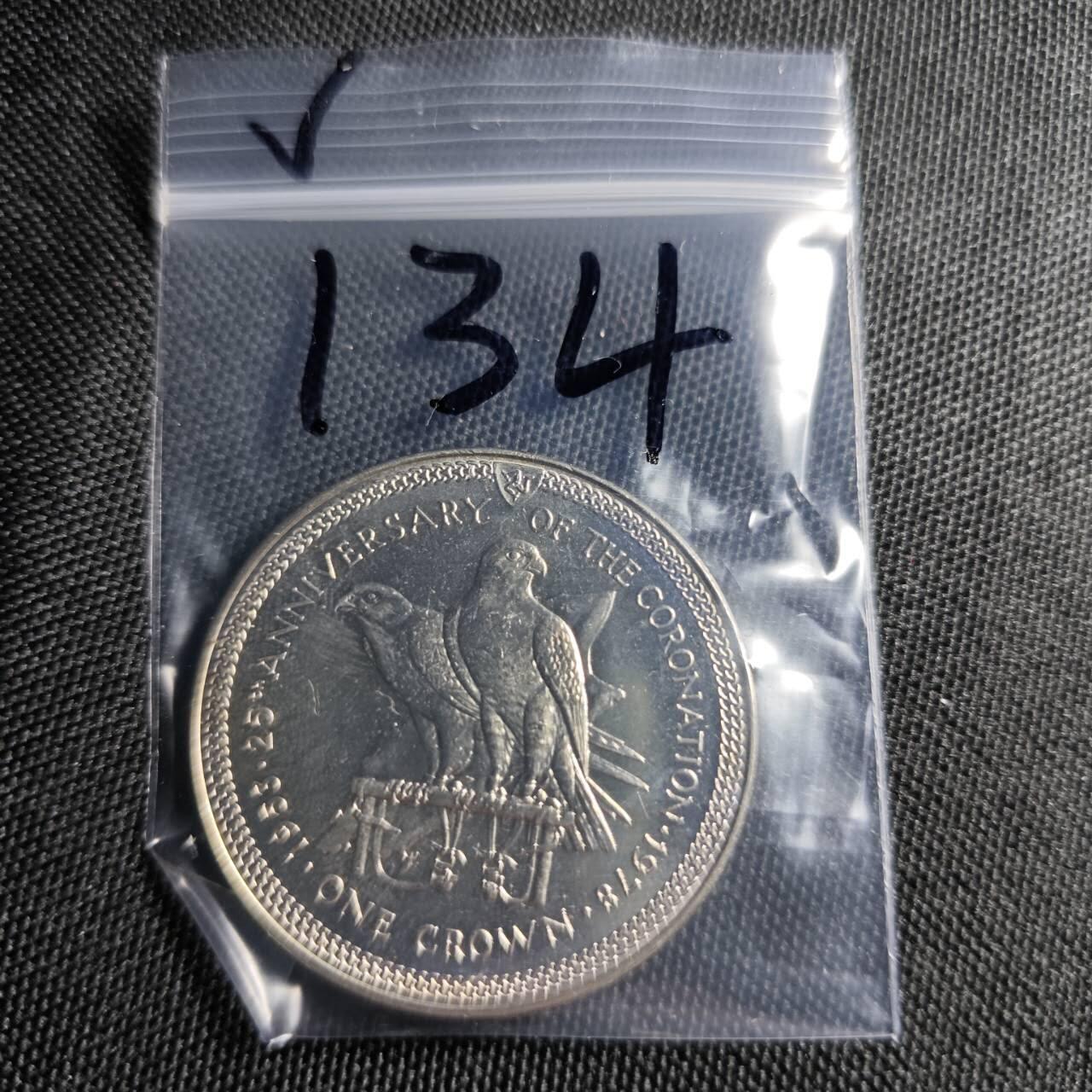 KK钱币收藏小铺  （套币 批量/好品散币 银币）专场  2月预留时间 周末发货 马恩岛1978年1克朗女王加冕25周年纪念币