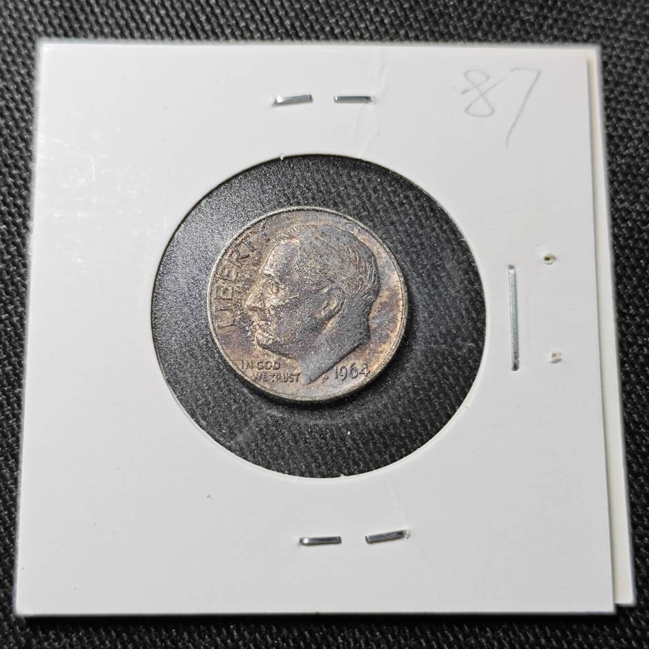 KK钱币收藏小铺  （套币 批量/好品散币 银币）专场  2月预留时间 周末发货   1964美国10分银币 带包浆