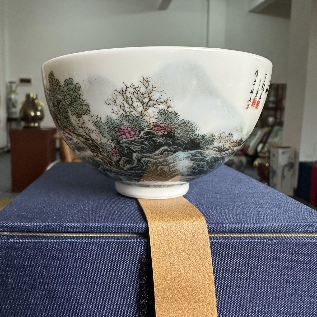 听雨轩  景德镇工艺美术大师作品专场 景德镇陶瓷王锡良王采手工《锦绣河山图》鸡心杯/收藏证书/礼盒
