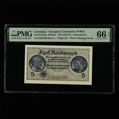 【亘邦集藏】第214期拍卖 - 1940-45年 德国5马克 PMG 66EPQ 3378386