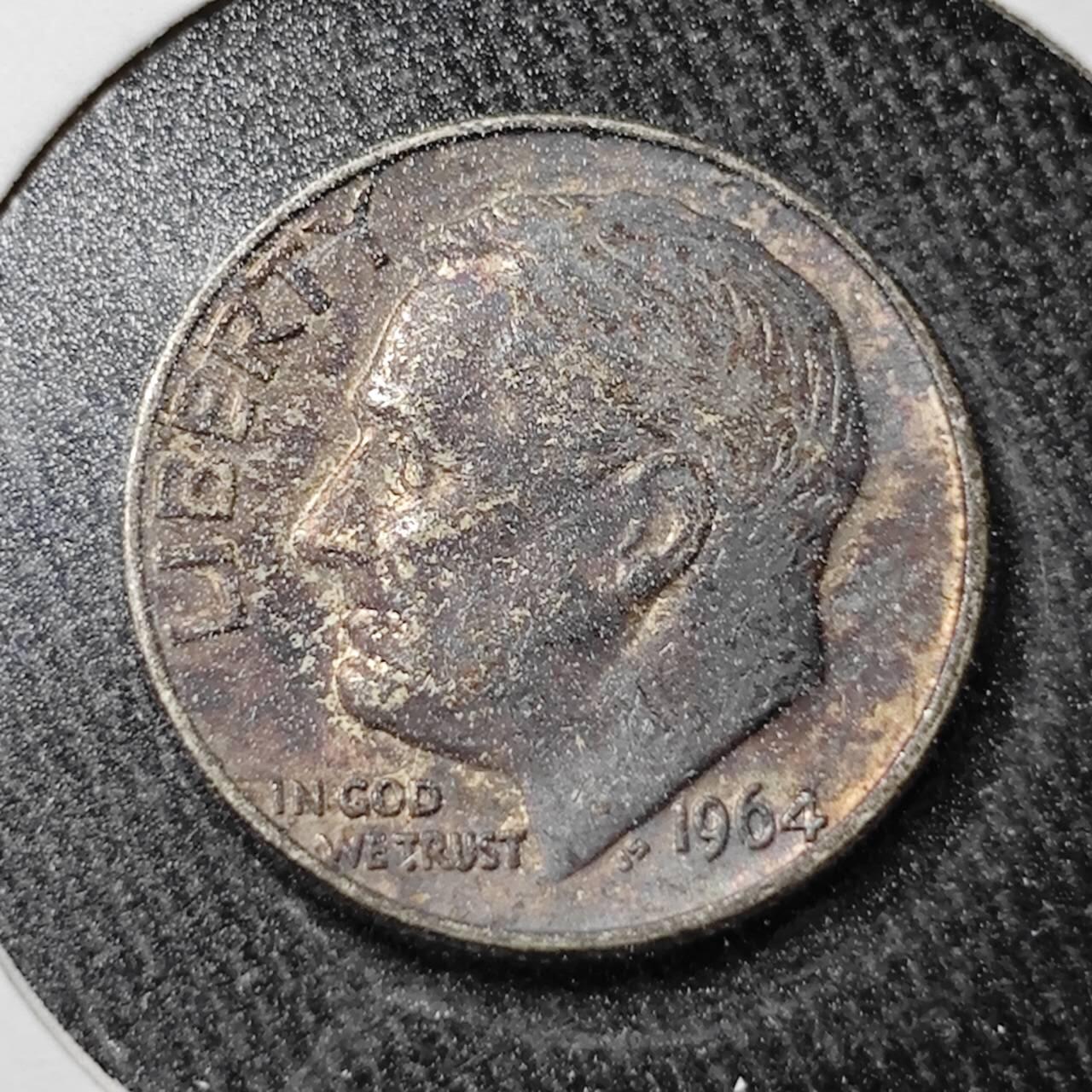 KK钱币收藏小铺  （套币 批量/好品散币 银币）专场  2月预留时间 周末发货   1964美国10分银币 带包浆