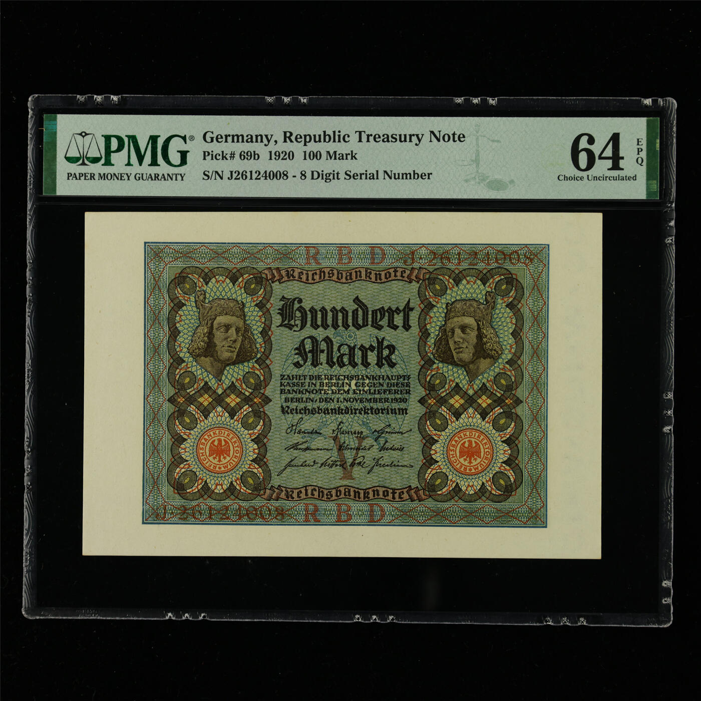 【亘邦集藏】第214期拍卖 1920年 德国100马克 PMG 64EPQ J26124008