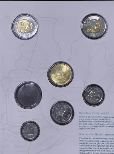 北京马甸外国币专卖第145期，外国币专场，陆续上拍，欢迎关注  加拿大 2021年 胰岛素发现百年 7枚 卡装 普制 套币，可惜缺一枚币