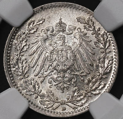 修遠堂世界钱币第八十九期 - NGC MS64 1916年德国1/2马克银币 D厂铭