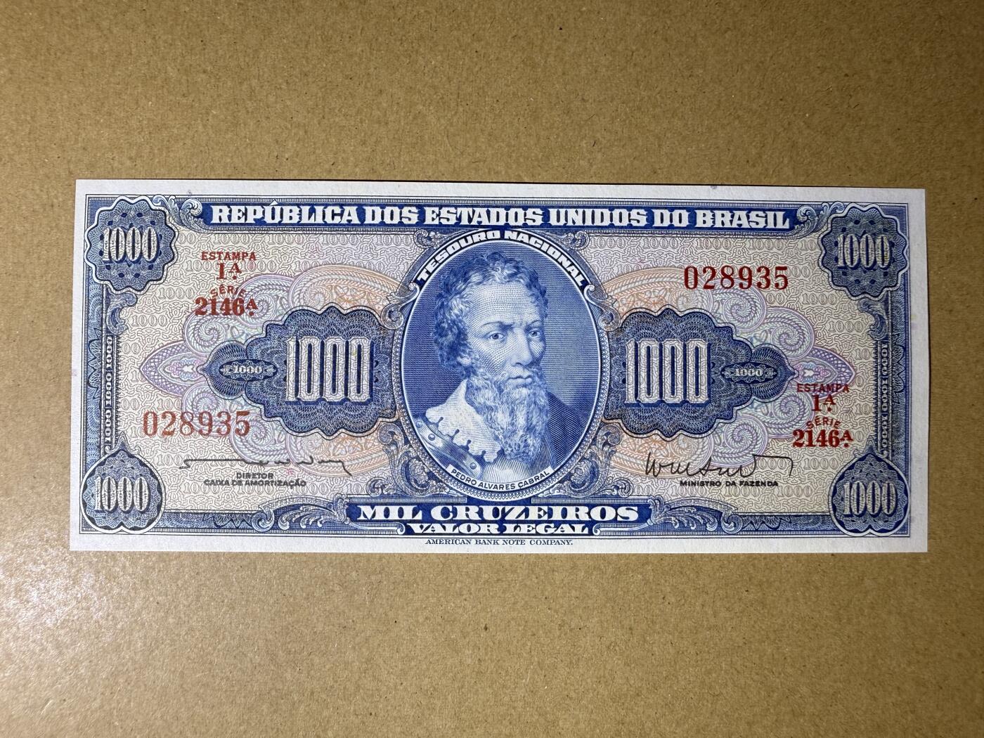 《艾美收藏》第216期-10.19周日外币超白金场 巴西1000克鲁塞罗 UNC 1961年 稀少大面值