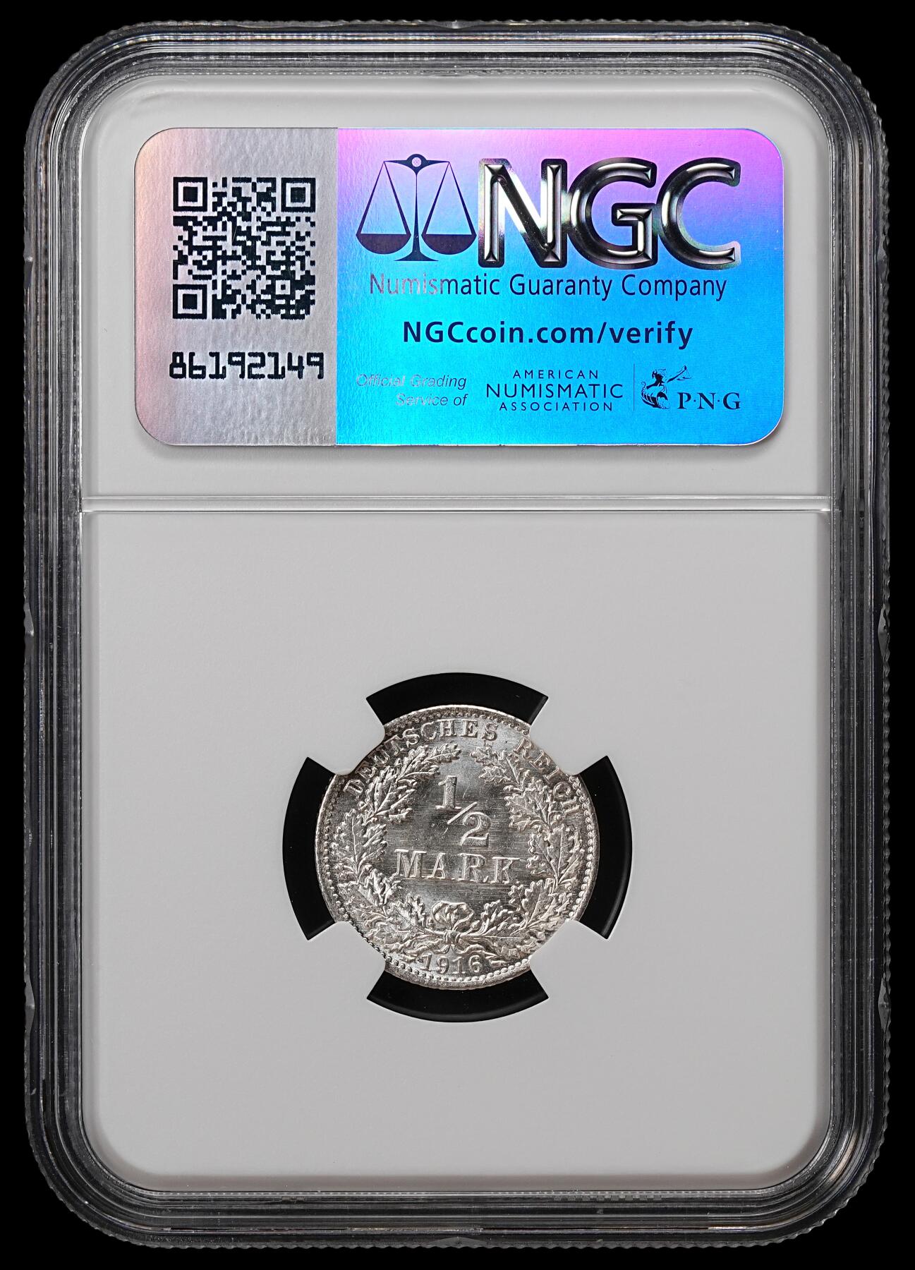修遠堂世界钱币第八十九期 NGC MS67 1916年德国1/2马克银币 A厂铭 