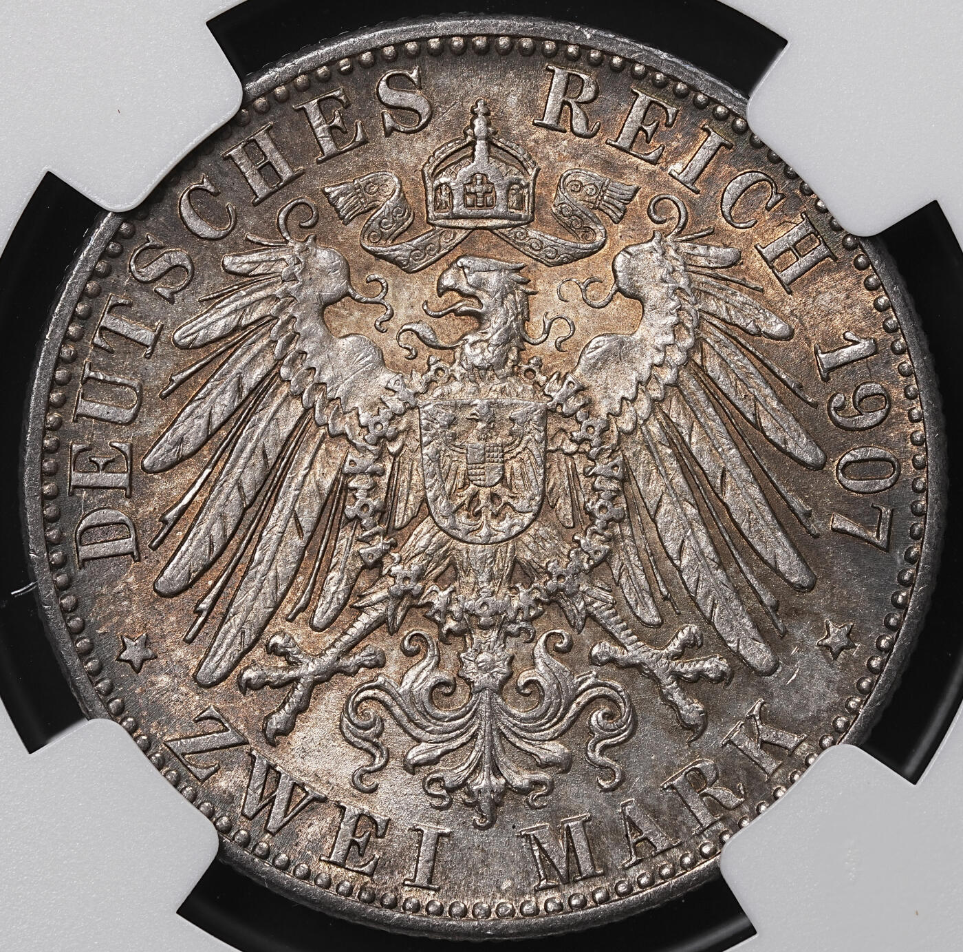 修遠堂世界钱币第八十九期 NGC AU58 1907年巴登国王逝世纪念2马克银币 MS品相 评分明显不合理
