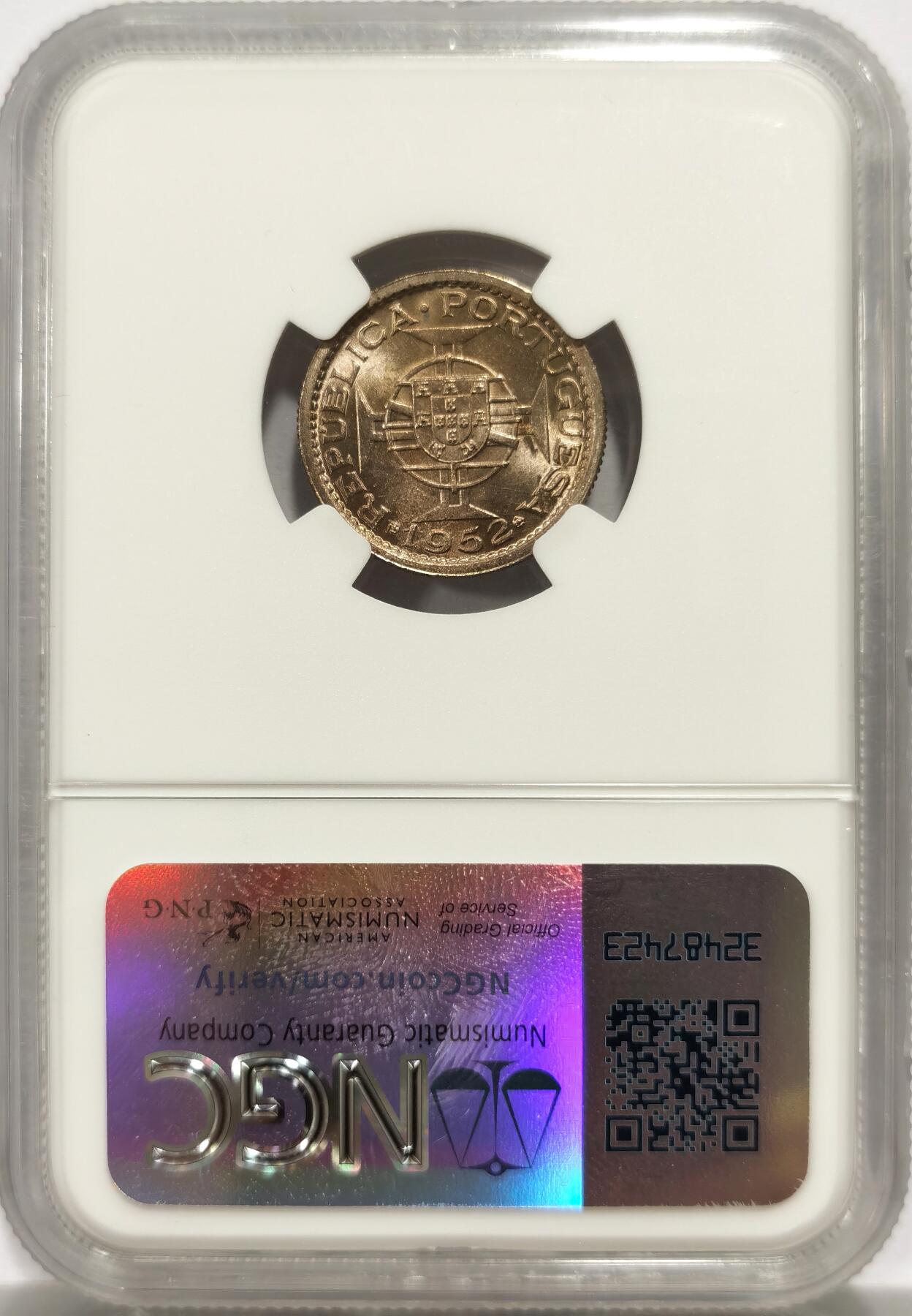 博洋堂世界钱币拍卖第143期（全场包邮） NGC MS66 葡属澳门1952年首版伍毫，麦稀奇所见最高分