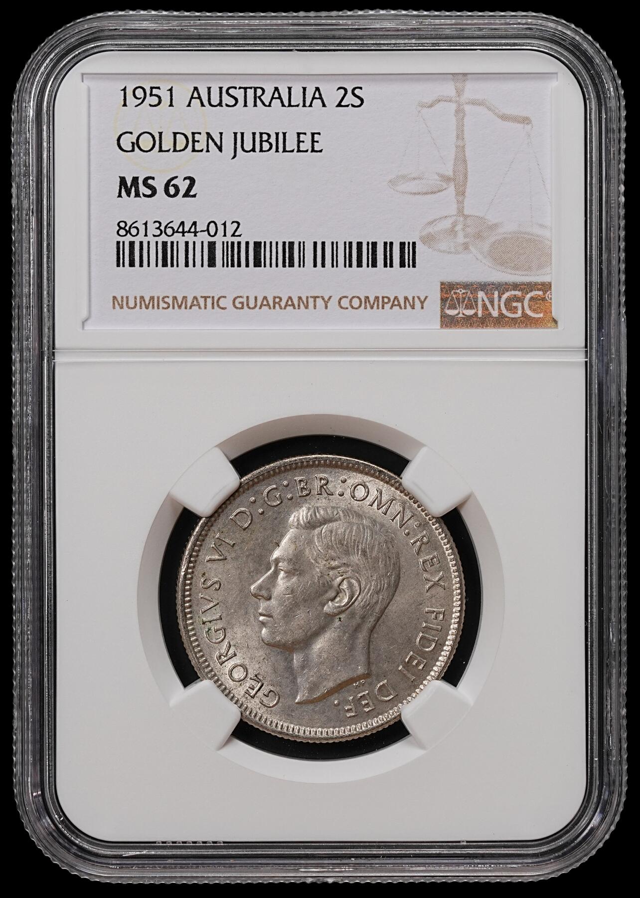 修遠堂世界钱币第八十九期 NGC MS62 1951年澳大利亚联邦50周年纪念1佛罗林银币