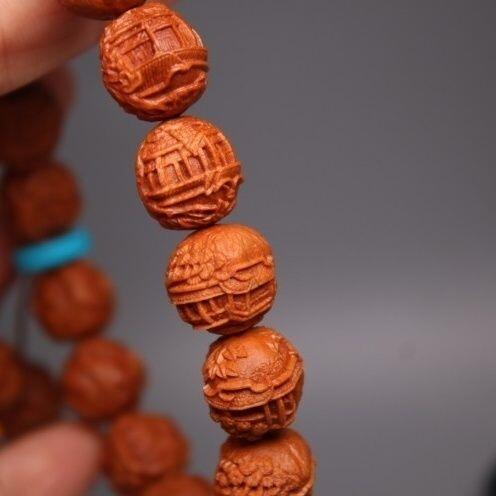 听雨轩（36） 苏州园林风景 龙纹桃核雕 矮桩正圆小核桃手串1.2*20颗