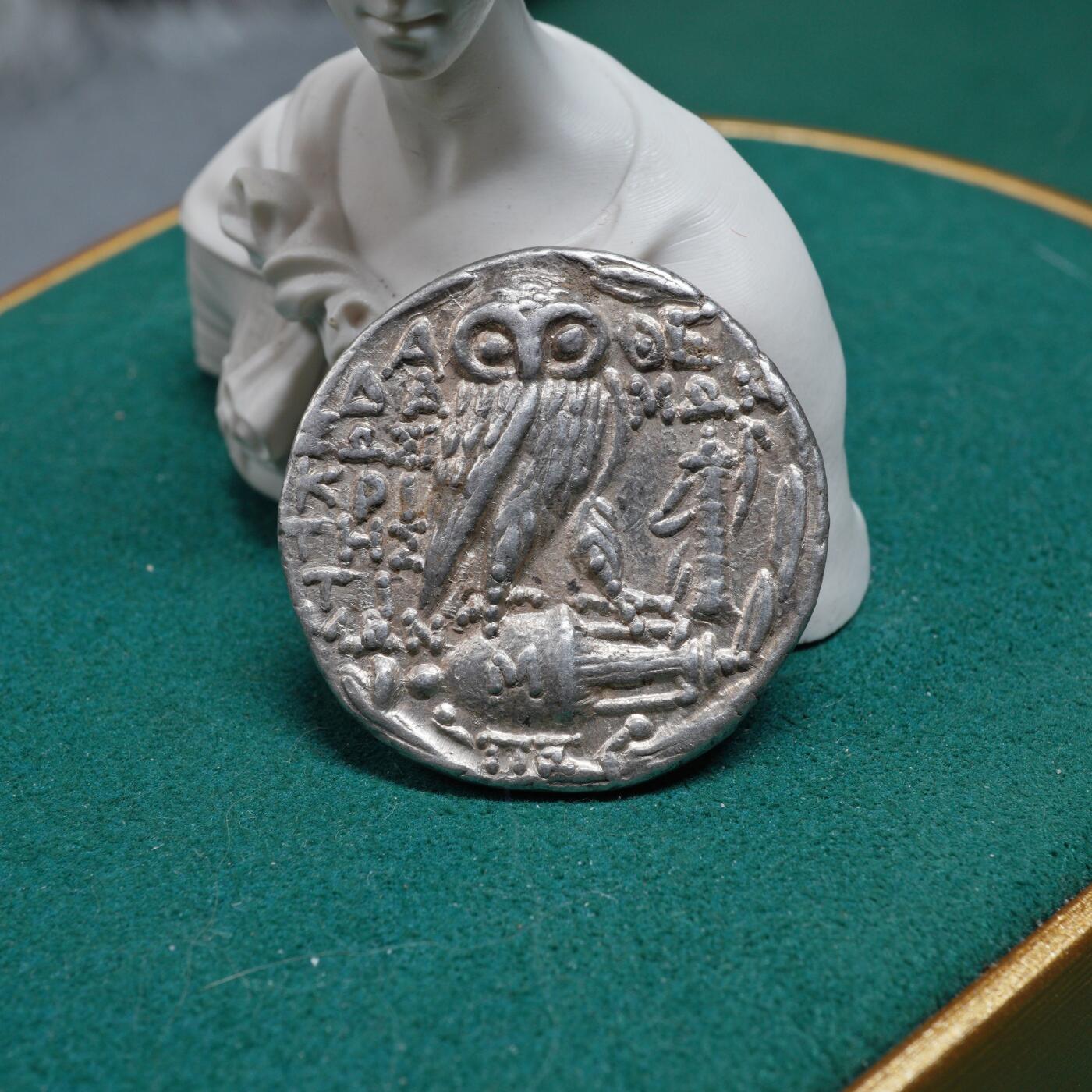 琋语集藏2025年10月欧洲古典打制币拍卖 古希腊阿提卡新式雅典娜和猫头鹰4德拉克马银币