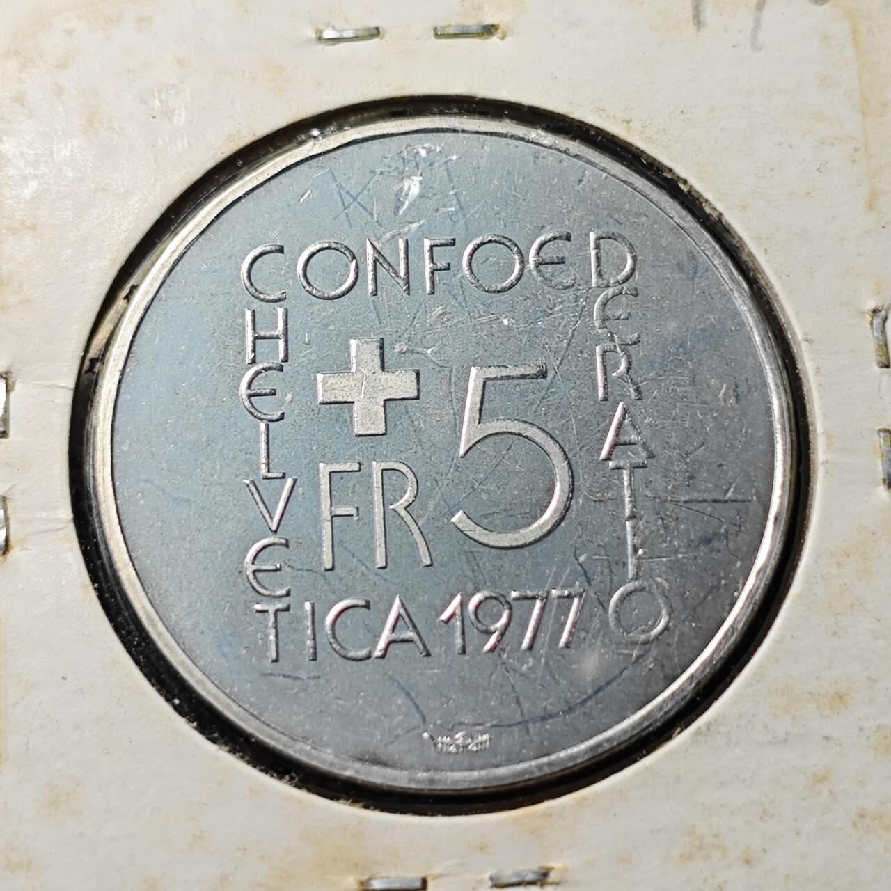 KK钱币收藏小铺  （套币 批量/好品散币 银币）专场  2月预留时间 周末发货 1977瑞士5法郎纪念币 好品 