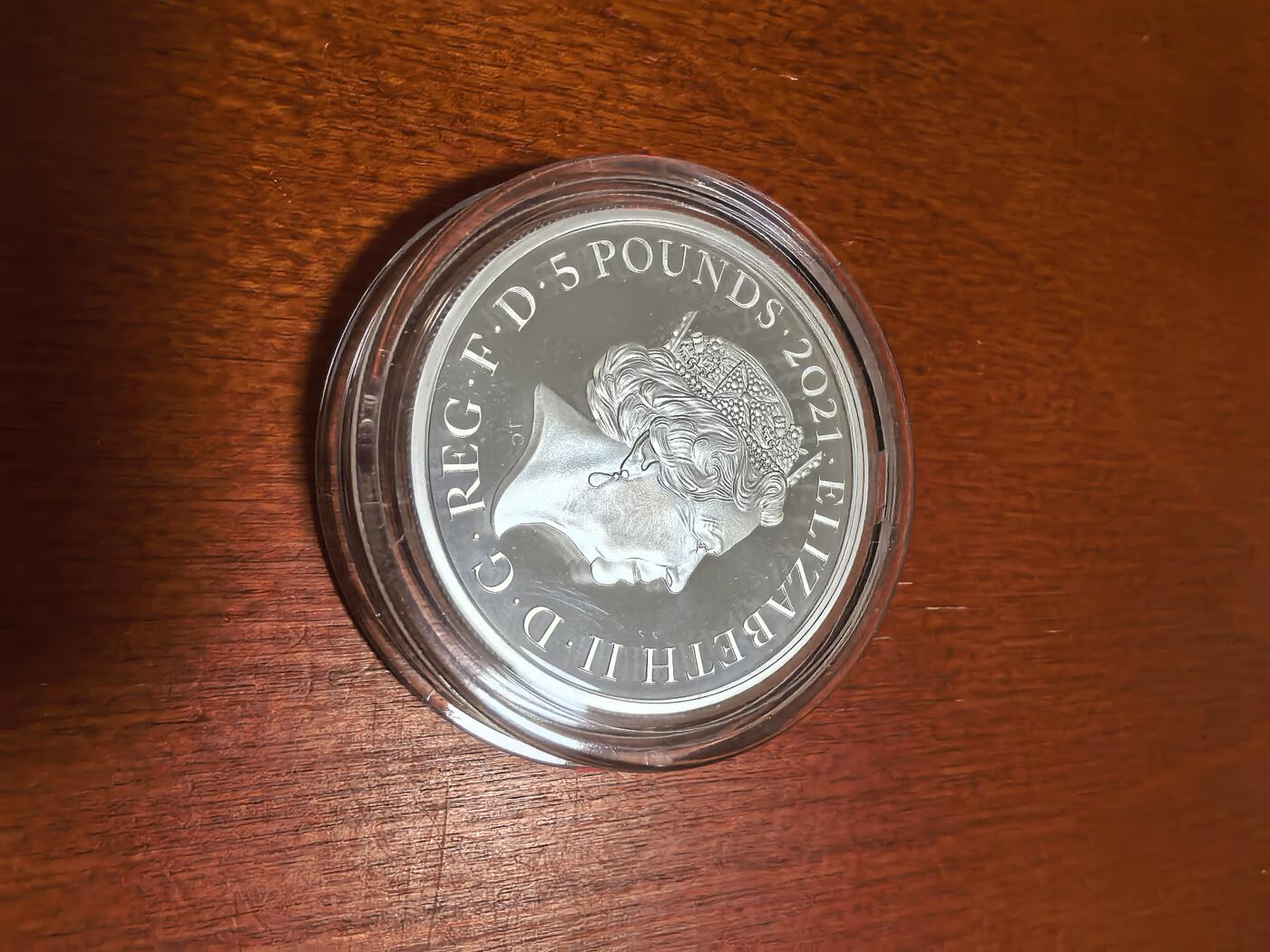 长老汇蛇年精选第六十二场拍卖 2021英国伟大雕刻师系列之怀特哥特四分盾徽5英镑精制银币，2盎司999银，盒证全，3750枚，热门！