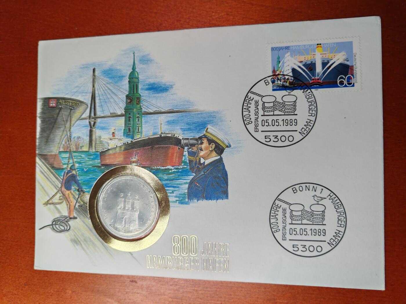 长老汇蛇年精选第六十二场拍卖  1989年5月5日西德汉堡港800周年邮币封首日封，含同主题银币10马克1枚