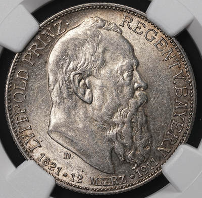修遠堂世界钱币第八十九期 - NGC MS62 1911年巴伐利亚摄政王90大寿纪念2马克银币