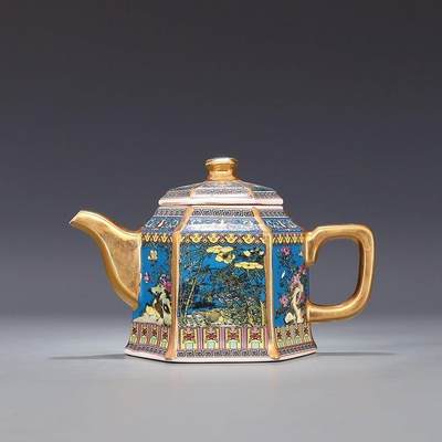 听雨轩（1）  古玩陶瓷专场 - 珐琅彩描金 六方执手壶 