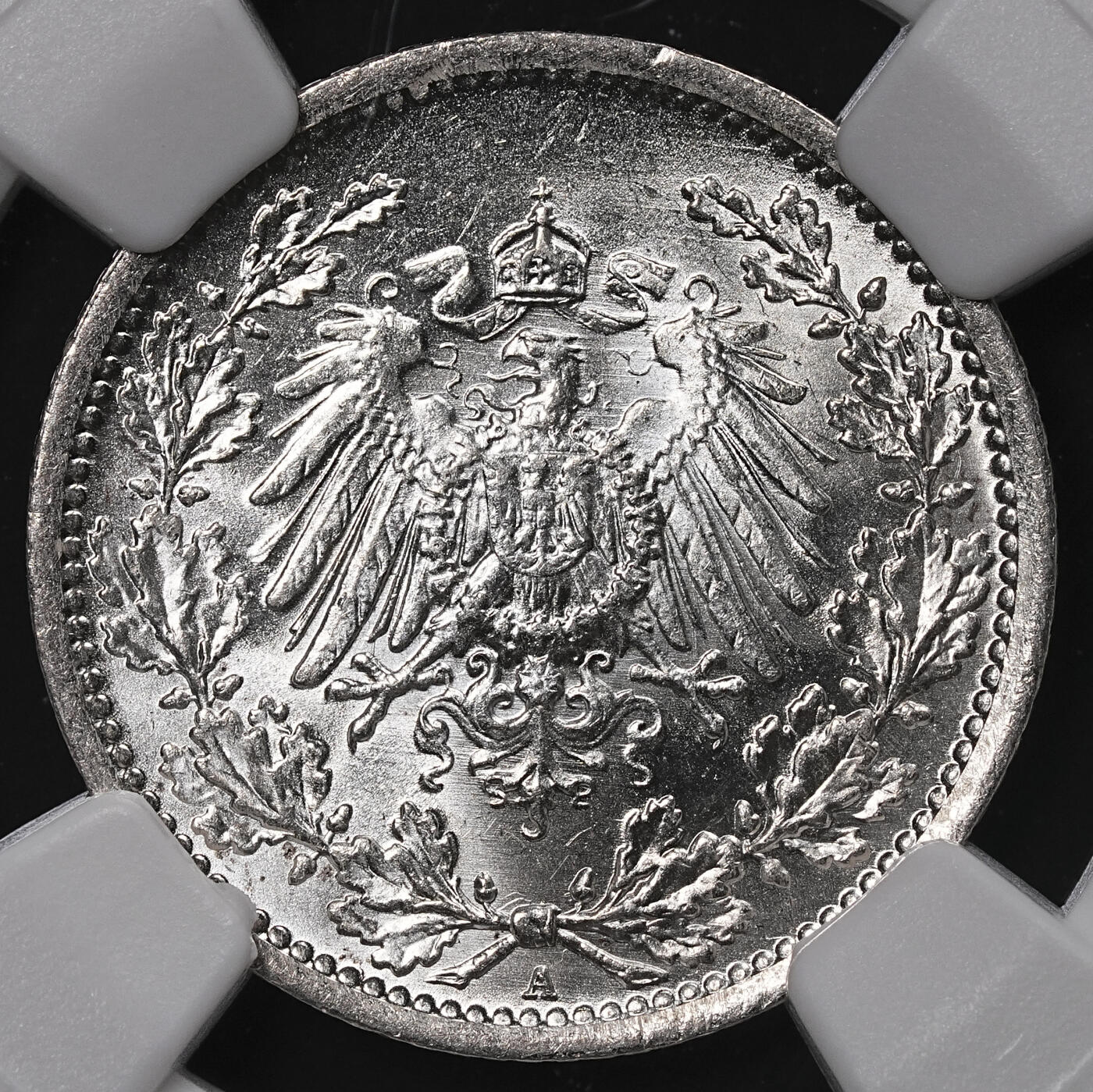 修遠堂世界钱币第八十九期 NGC MS67 1916年德国1/2马克银币 A厂铭 