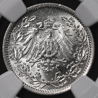 修遠堂世界钱币第八十九期 - NGC MS67 1916年德国1/2马克银币 A厂铭 