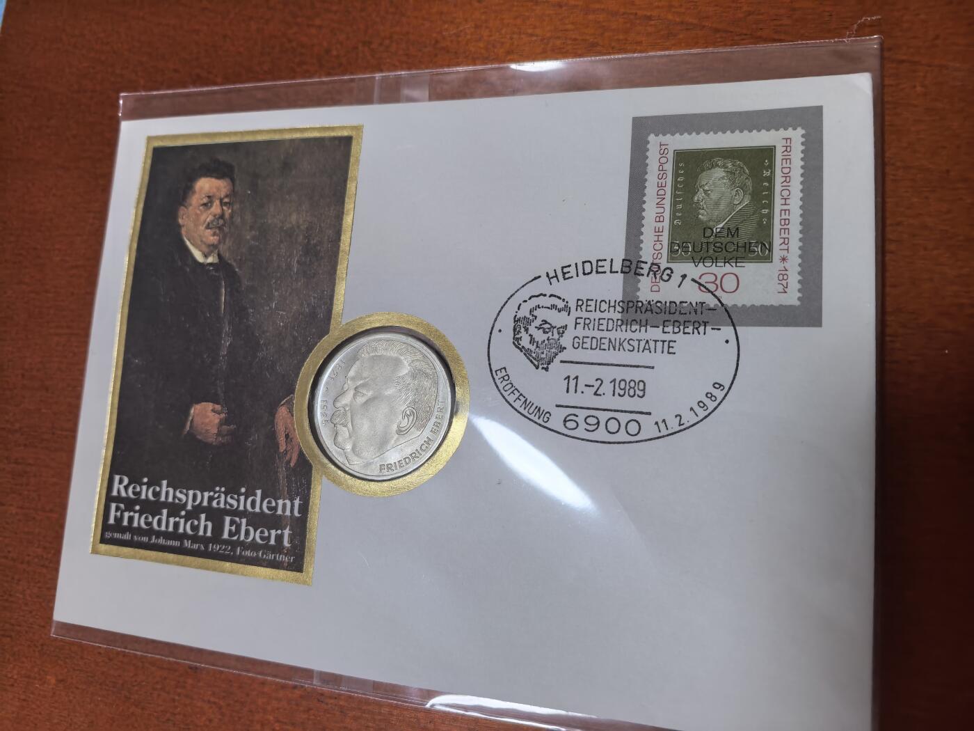 长老汇蛇年精选第六十二场拍卖 1989西德艾伯特邮币封首日封，含同主题5马克银币1枚