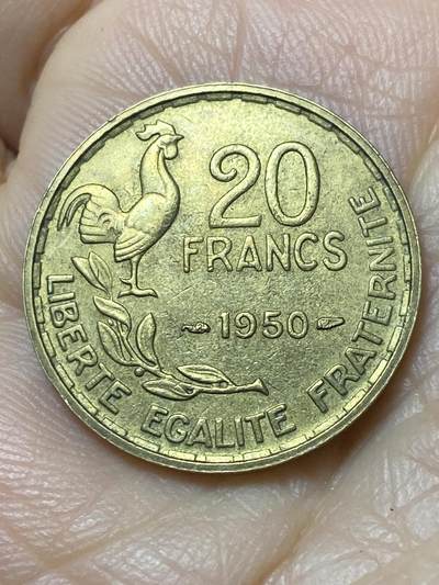 2025年第一百一十二场(总第一百三十八场）外国好品散币(免佣金) - 少见–法兰西第四共和国1950单年份20法郎(头像后双排字版)