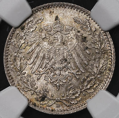 修遠堂世界钱币第八十九期 - NGC MS64 1918年德国1/2马克银币 D厂铭