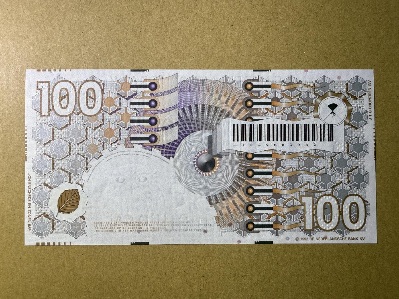 《艾美收藏》第216期-10.19周日外币超白金场 荷兰100盾 UNC 1992年 齿轮版
