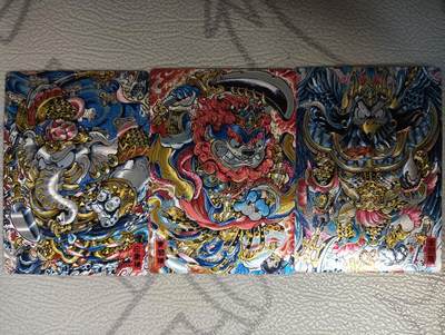 花开卡拍第43期（10月19号周日截拍，品控勿拍!!!拍品不寄存，运费5元，自制卡难免瑕疵，可能存在轻微撞角爆边等出厂瑕疵，品控介意勿拍！） - 奇点卡牌 山丘绘 狮驼岭三妖一套 粗闪