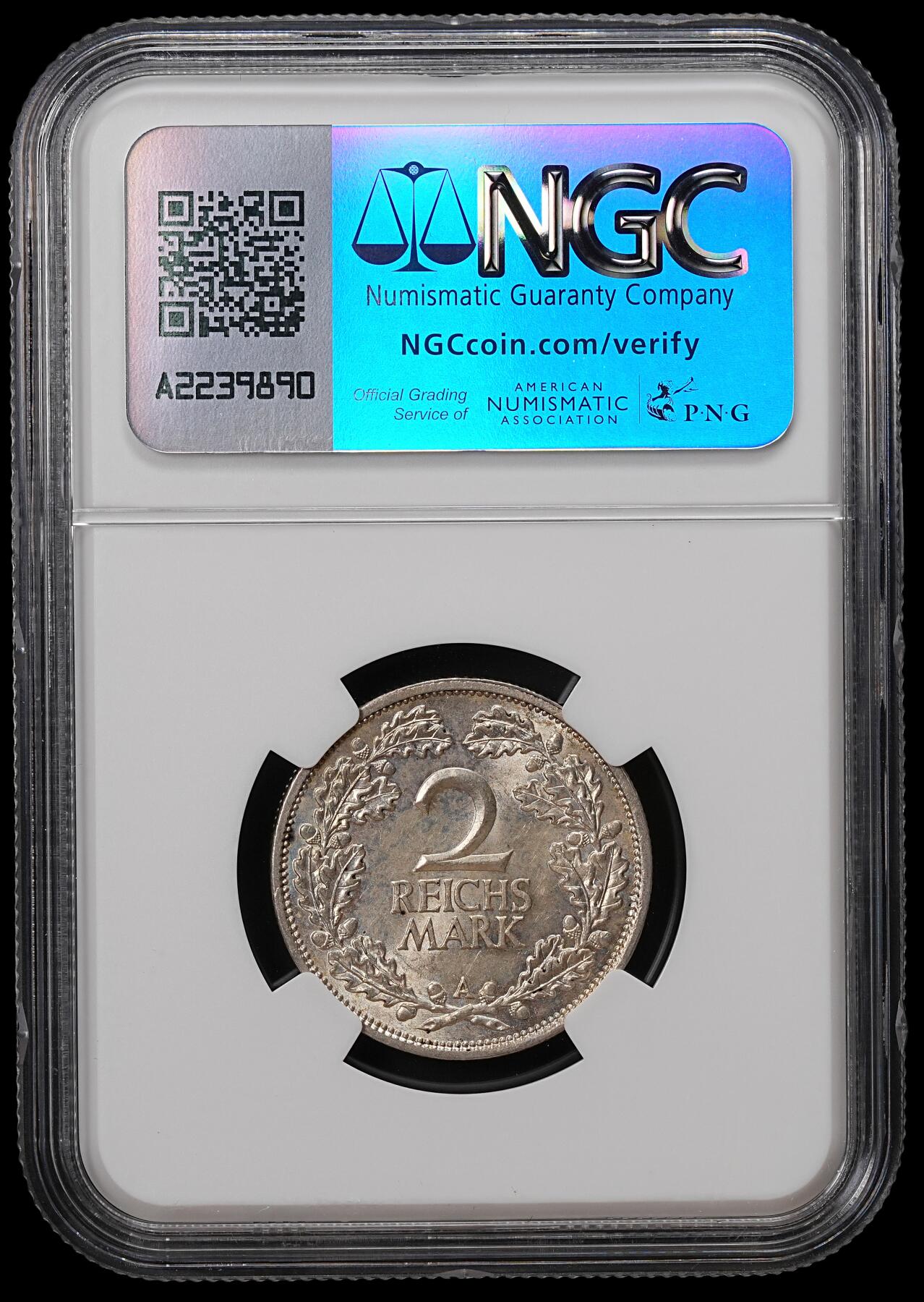 修遠堂世界钱币第八十九期 NGC MS63 1926年德国2马克银币 A厂铭