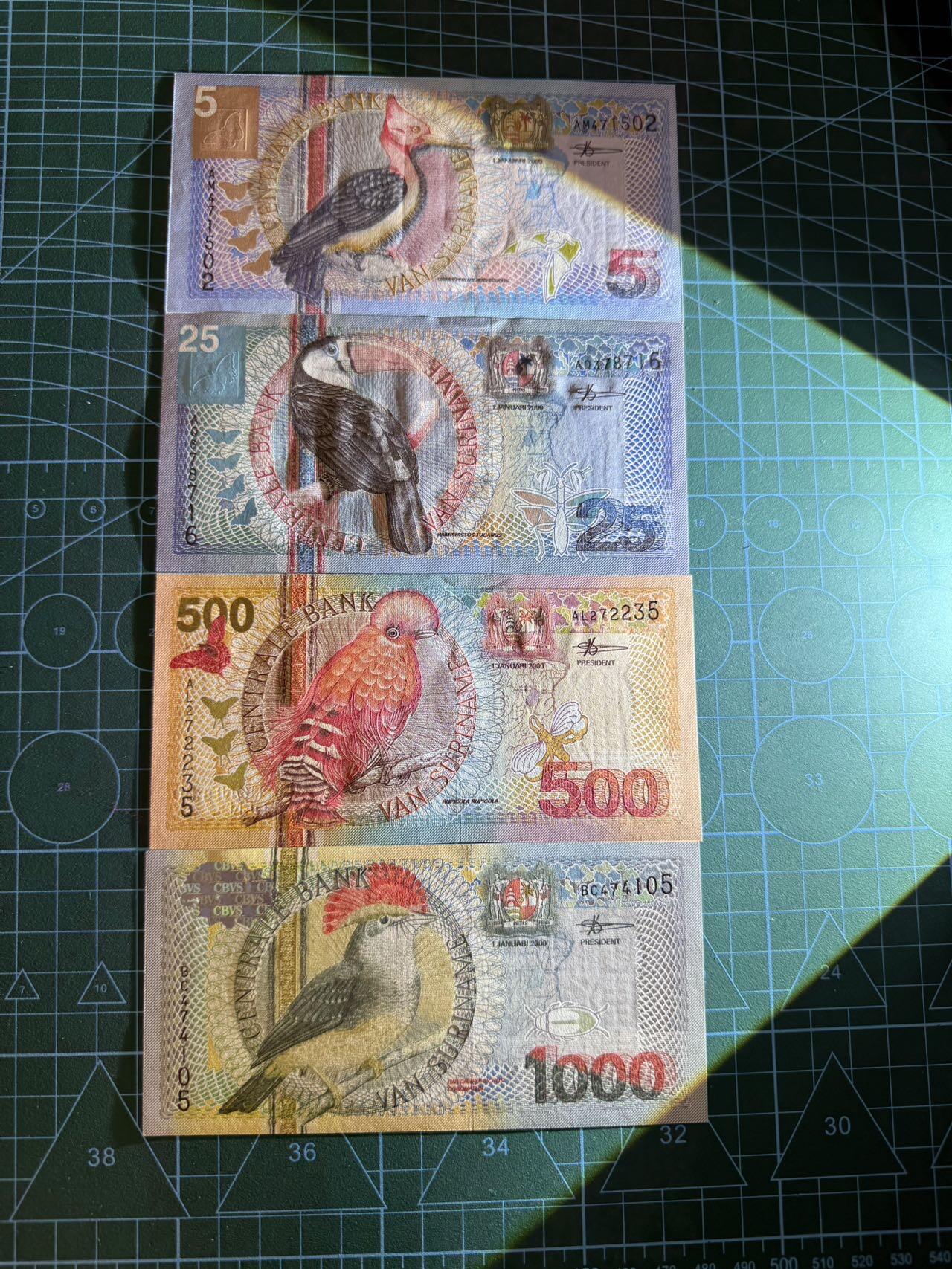 【炜奕收藏】，第四十七期 苏里南5-1000盾，UNC品相