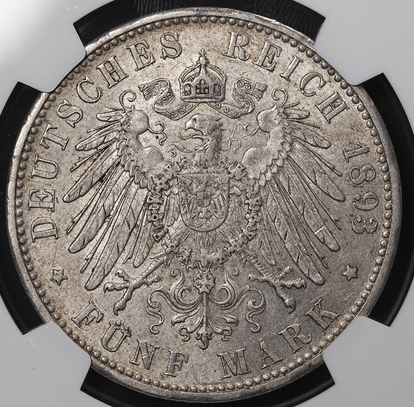 修遠堂世界钱币第八十九期 NGC AU55 1893年巴伐利亚5马克大银币 少见年份 铸造量仅9万多枚