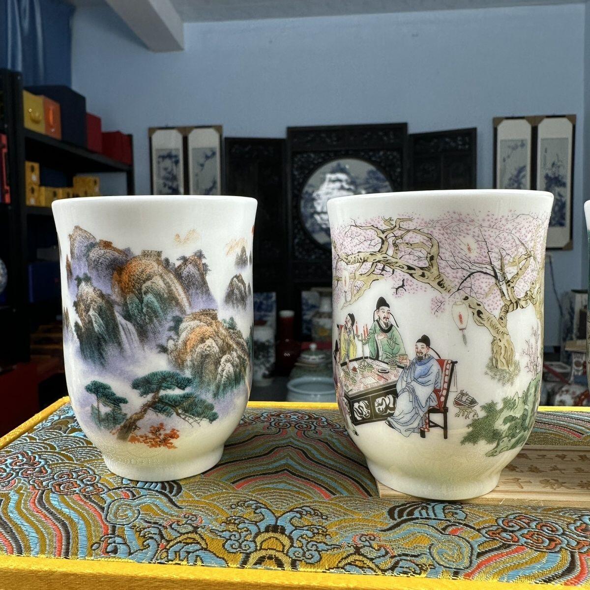 听雨轩  景德镇工艺美术大师作品专场 国级大师王锡良《鸿运千秋》精品主人杯一套四只 证书收藏礼盒