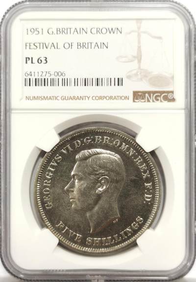 博洋堂世界钱币拍卖第143期（全场包邮） - NGC PL63 英国1951年乔治六世马剑克朗币