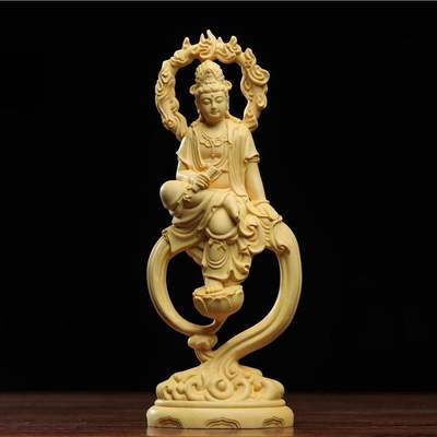 听雨轩（一） 木雕专场 - 黄杨木雕自在观音菩萨 高约15cm