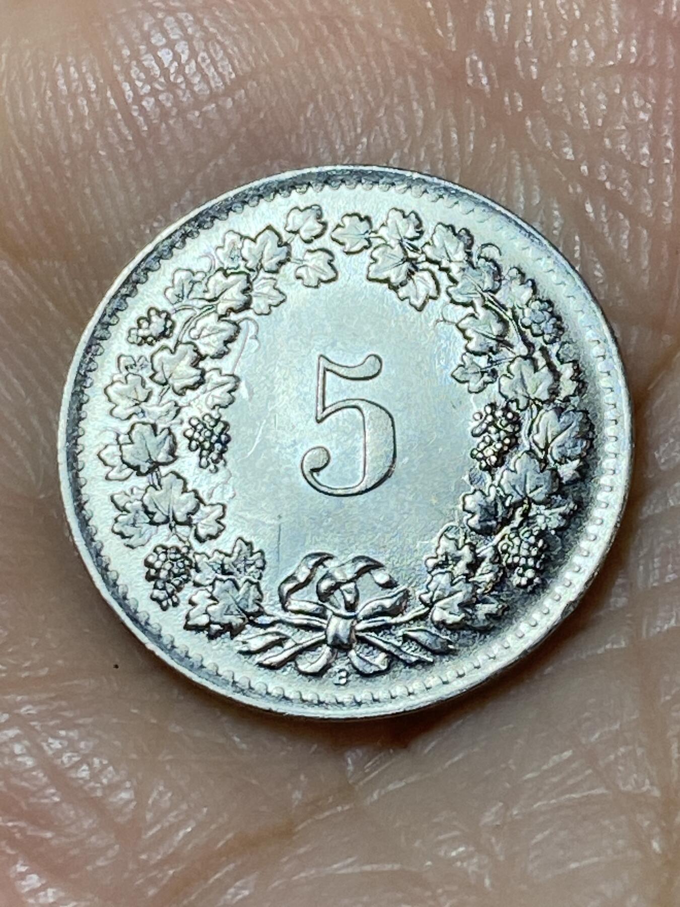 2025年第一百一十三场(总第一百三十九场）瑞士辅币专场(免佣金) 瑞士🇨🇭1964年5分(第二版，B标伯尔尼造)