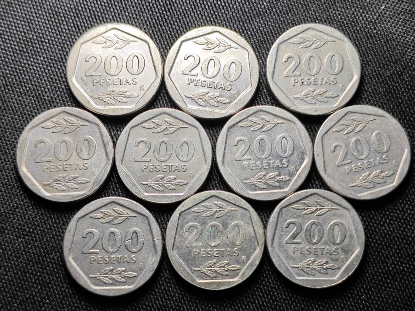 KK钱币收藏小铺  （套币 批量/好品散币 银币）专场  2月预留时间 周末发货  西班牙200比塞塔一组10枚