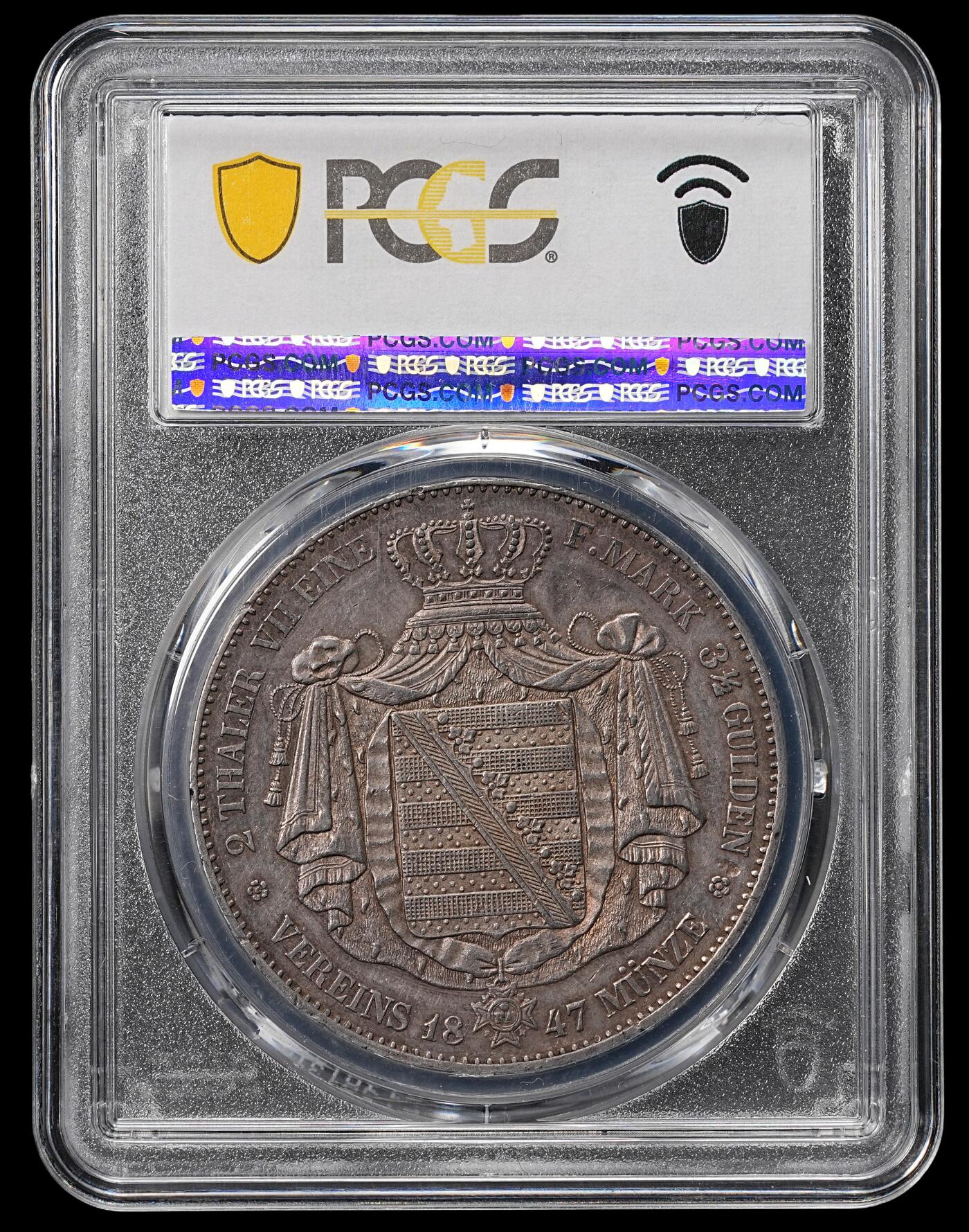 修遠堂世界钱币第八十九期 PCGS AU50 1857年萨克森2泰勒大银币 经典大窗帘图案