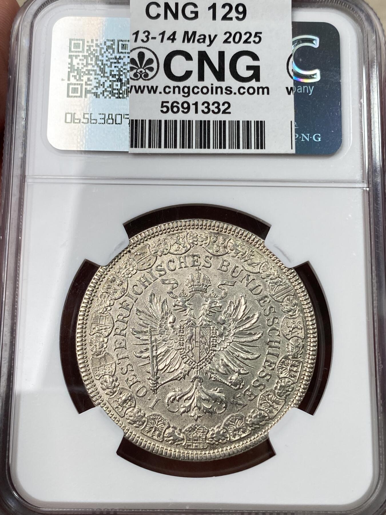 万国钱币拍卖第053期【万国秋季大拍上●周五周六两场连拍】 NGC MS63 1880年奥地利射击节2弗罗林大银 沙夫名作 奥射名品之一 币章中的贵族 淡金彩环绕
