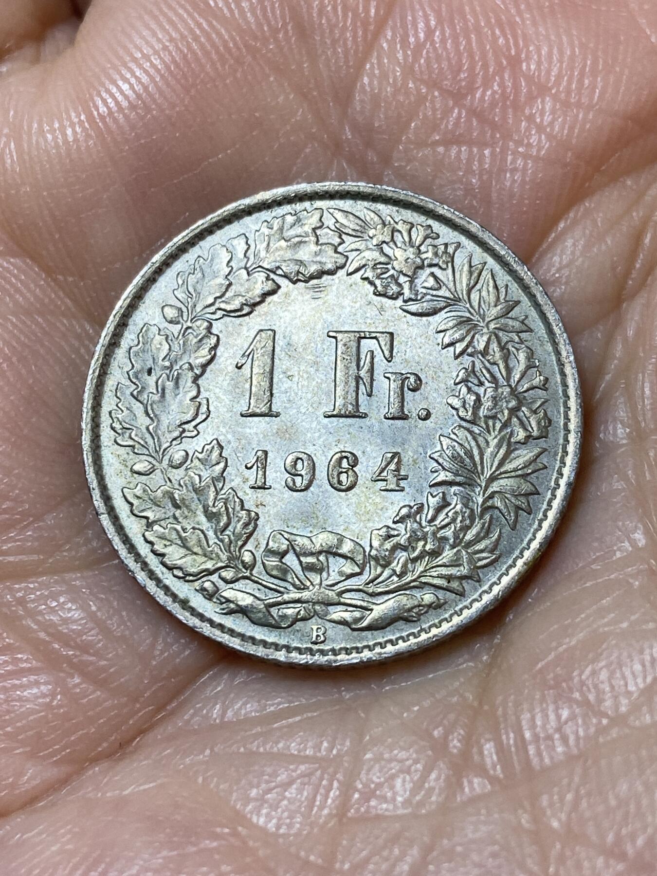 2025年第一百一十三场(总第一百三十九场）瑞士辅币专场(免佣金) 瑞士🇨🇭1964年1法郎银币(第二版，B标伯尔尼造，835银)
