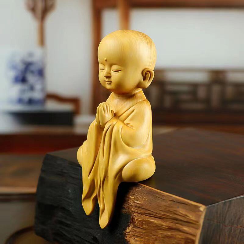 听雨轩（一） 木雕专场 黄杨木雕刻 禅意小沙弥摆件