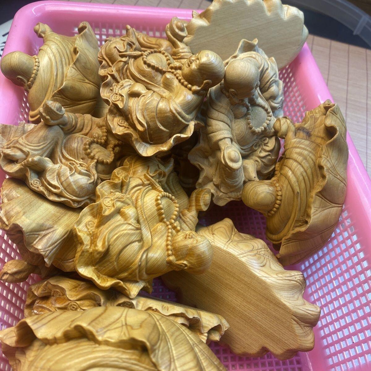 听雨轩（一） 木雕专场 崖柏木雕刻 荷叶弥勒佛