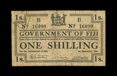 10月18号晚上8点 外国纸币自动截拍第44场 - 英属斐济1942年1先令 极少