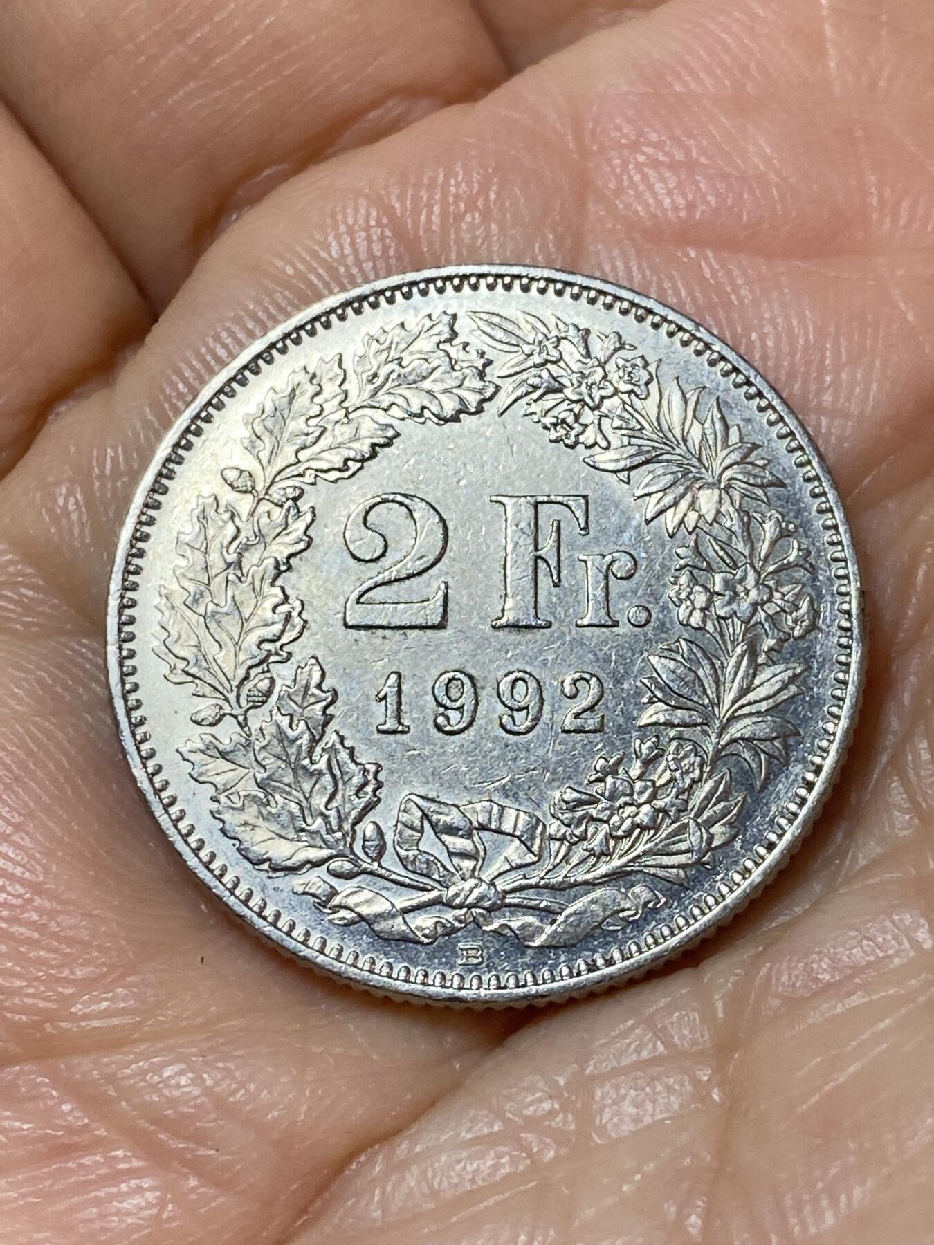 2025年第一百一十三场(总第一百三十九场）瑞士辅币专场(免佣金) 瑞士🇨🇭1992年2法郎(第六版，B标伯尔尼造)