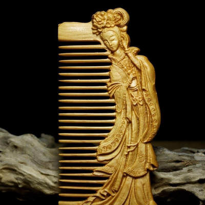 听雨轩（12） - 崖柏雕刻贵妃梳子 防静电