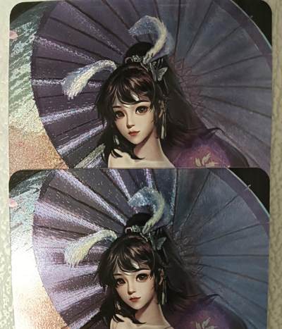花开卡拍第43期（10月19号周日截拍，品控勿拍!!!拍品不寄存，运费5元，自制卡难免瑕疵，可能存在轻微撞角爆边等出厂瑕疵，品控介意勿拍！） - 艺术卡，绝版裁缝小舞4，粗闪对卡两张，第二张卡边有压痕