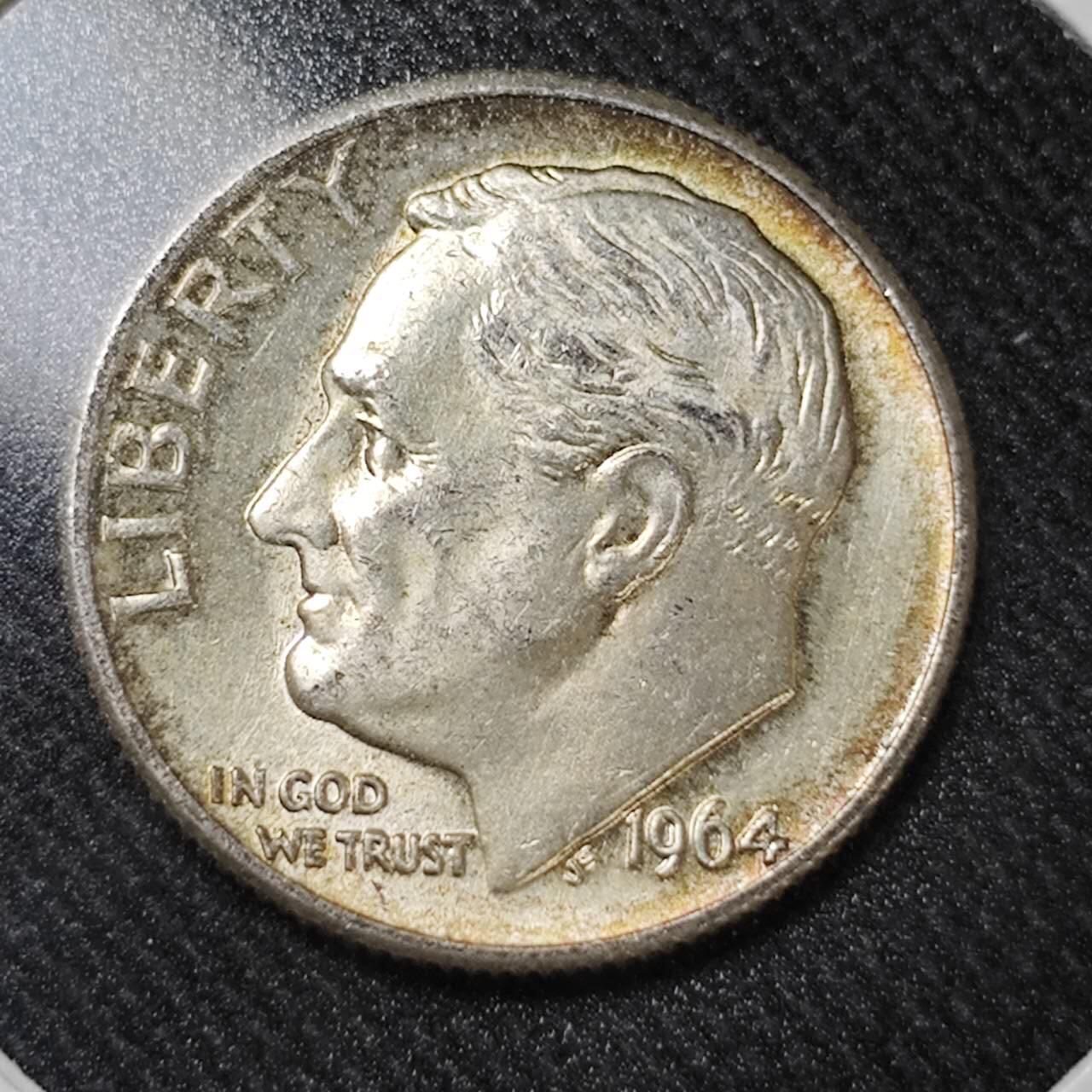 KK钱币收藏小铺  （套币 批量/好品散币 银币）专场  2月预留时间 周末发货   1964美国10分银币 好品