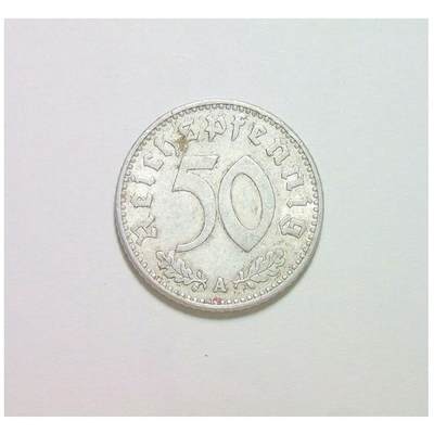 【旋风钱币】10月25日19:00准时开拍 精美欧洲币章、第三帝国钱币、精美项链等 全场包邮 德国第三帝国1939年A版50芬尼 带原光