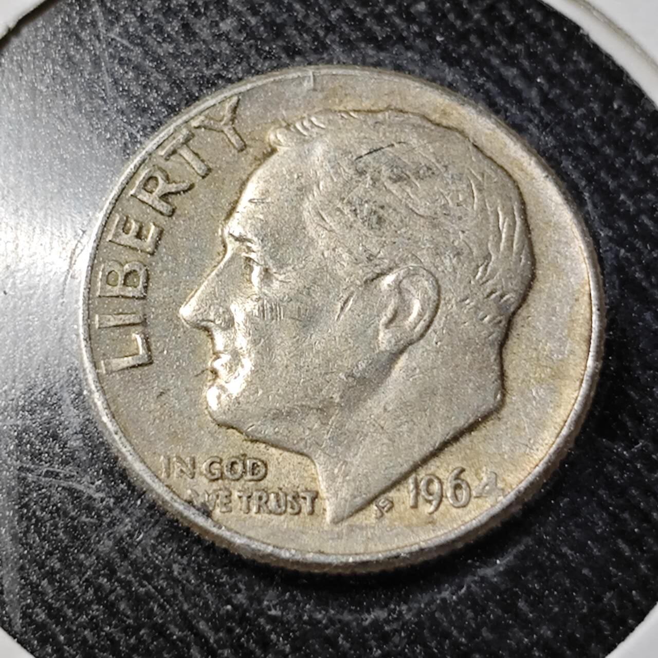 KK钱币收藏小铺  （套币 批量/好品散币 银币）专场  2月预留时间 周末发货   1964美国10分银币