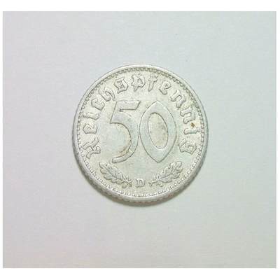 【旋风钱币】10月25日19:00准时开拍 精美欧洲币章、第三帝国钱币、精美项链等 全场包邮 德国第三帝国1940年D版50芬尼 好品