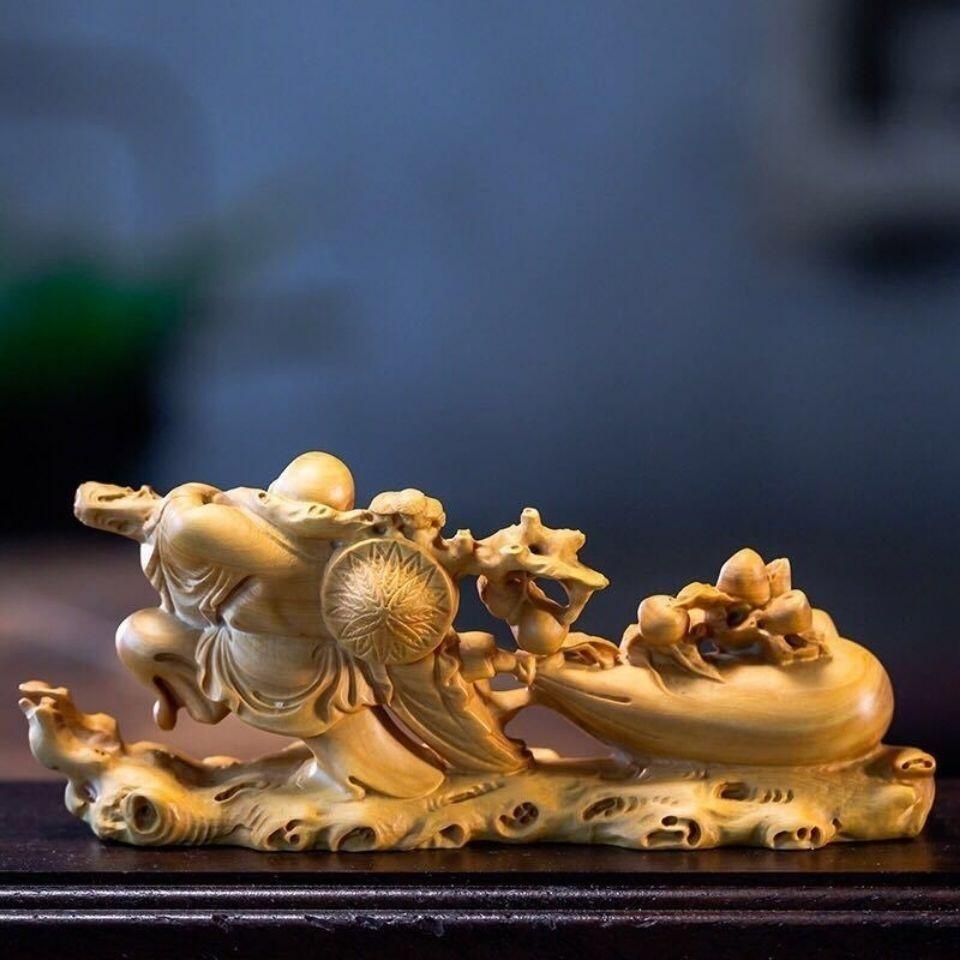 听雨轩（一） 木雕专场 黄杨木雕刻  拉袋弥勒佛 金玉满堂摆件